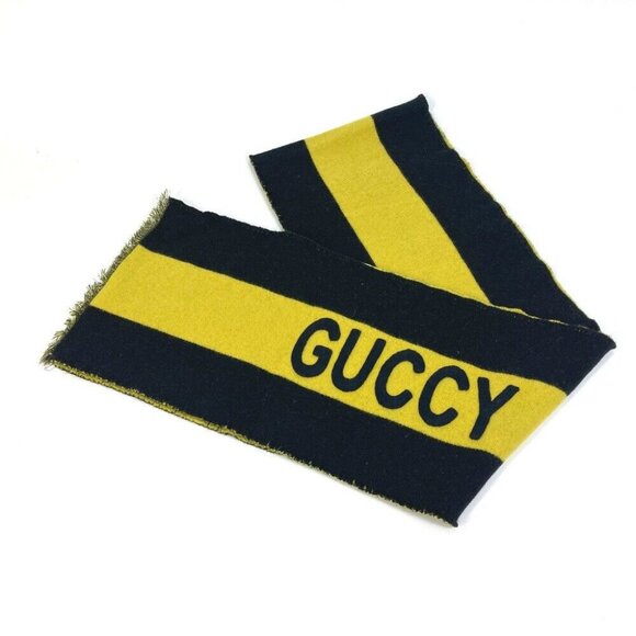 GUCCI fringe bicolor stripes bicolor stripes Scarf wool Black x Yellow - Picture 1 of 10